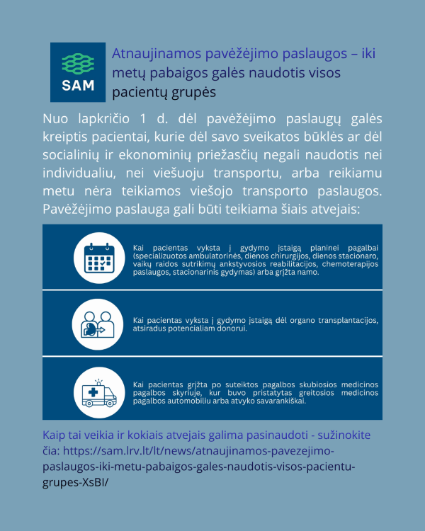 Atnaujinamos pavėžėjimo paslaugos – iki metų pabaigos galės naudotis visos pacientų grupės