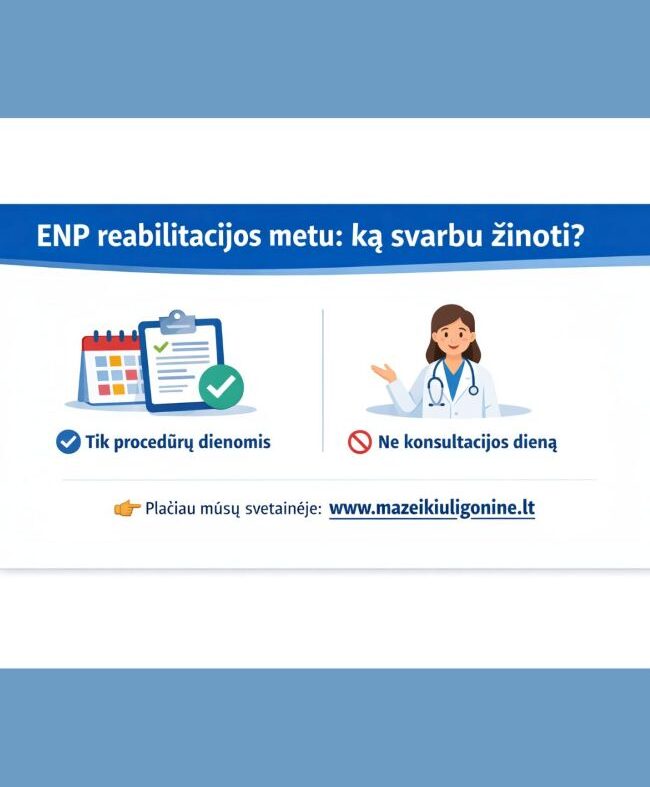 Informacija dėl elektroninių nedarbingumo pažymėjimų (ENP) išdavimo pradinės ir ambulatorinės medicininės reabilitacijos metu