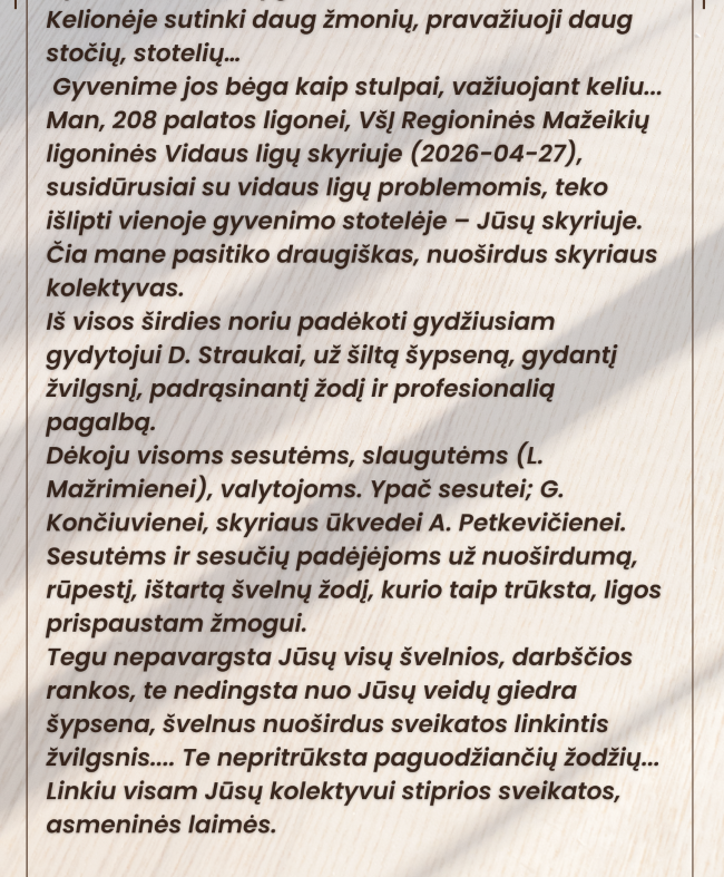 Dalinamės jautria ir nuoširdžia padėka