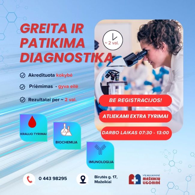Kviečiame pasinaudoti akredituotos laboratorijos diagnostikos paslaugomis
